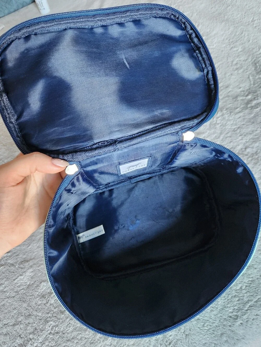Dabney Lee Mint Navy Star Print Cosmetic Travel Toiletries Bag Pouch Duo Set
